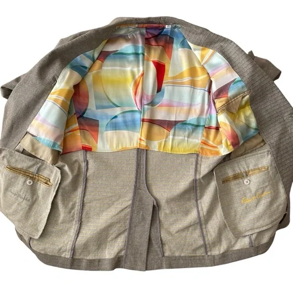 Robert Graham Blazer Sport Jacket Men’s 40 Khaki Beige Tailored Fit Polka Dots